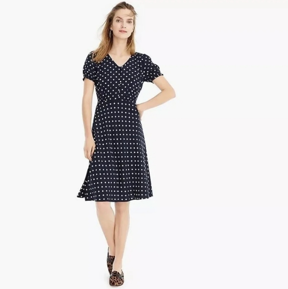 J. Crew Navy Polka Dots Dress 2P